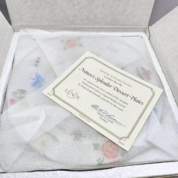 Lenox Natures Splendor Glass Dessert Plates 4 Hand-Painted Floral Insect Design - Picture 3 of 15